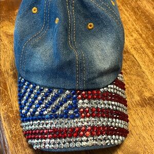 Denim Cap with American Flag Rhinestones